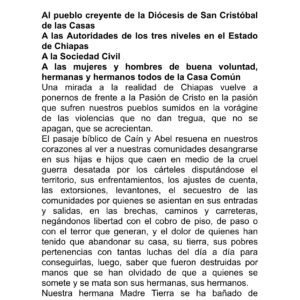 Diócesis de San Cristóbal de las Casas, no ve condiciones para realizar elecciones en algunas regiones de Chiapas