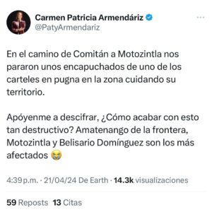 Patricia Armendáriz denuncia presencia de carteles en la Sierra