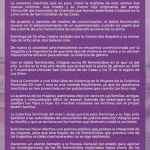 Chiapas, cerrará este año con la cifra más alta de Feminicidios
