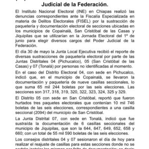 INE reporta el robo de 131 mil boletas que serían utilizadas en las elecciones del poder judicial de este domingo