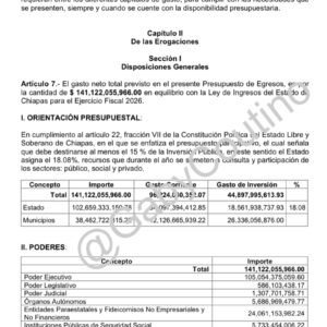 Listo el Presupuesto de Egresos 2026 para el estado de Chiapas.